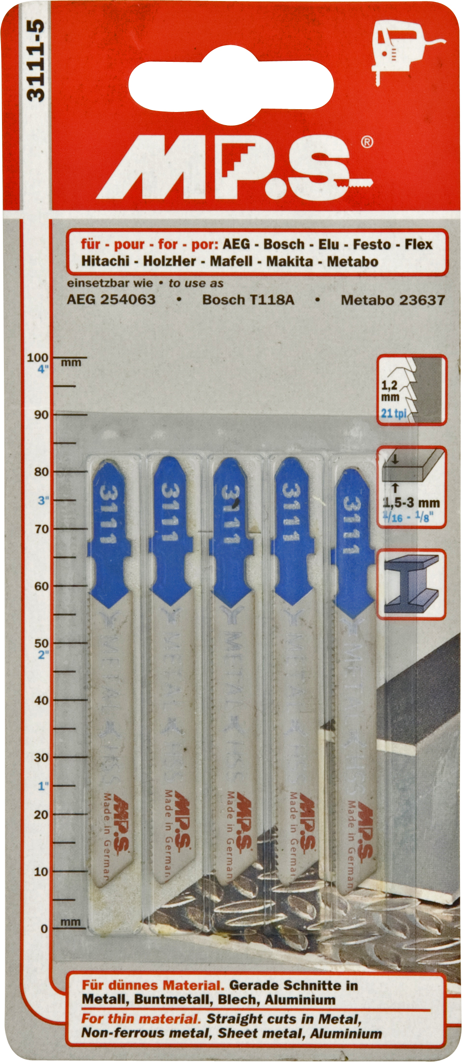 JIGSAW BLADES (5) TYPE T118A BOSCH FITTING METAL